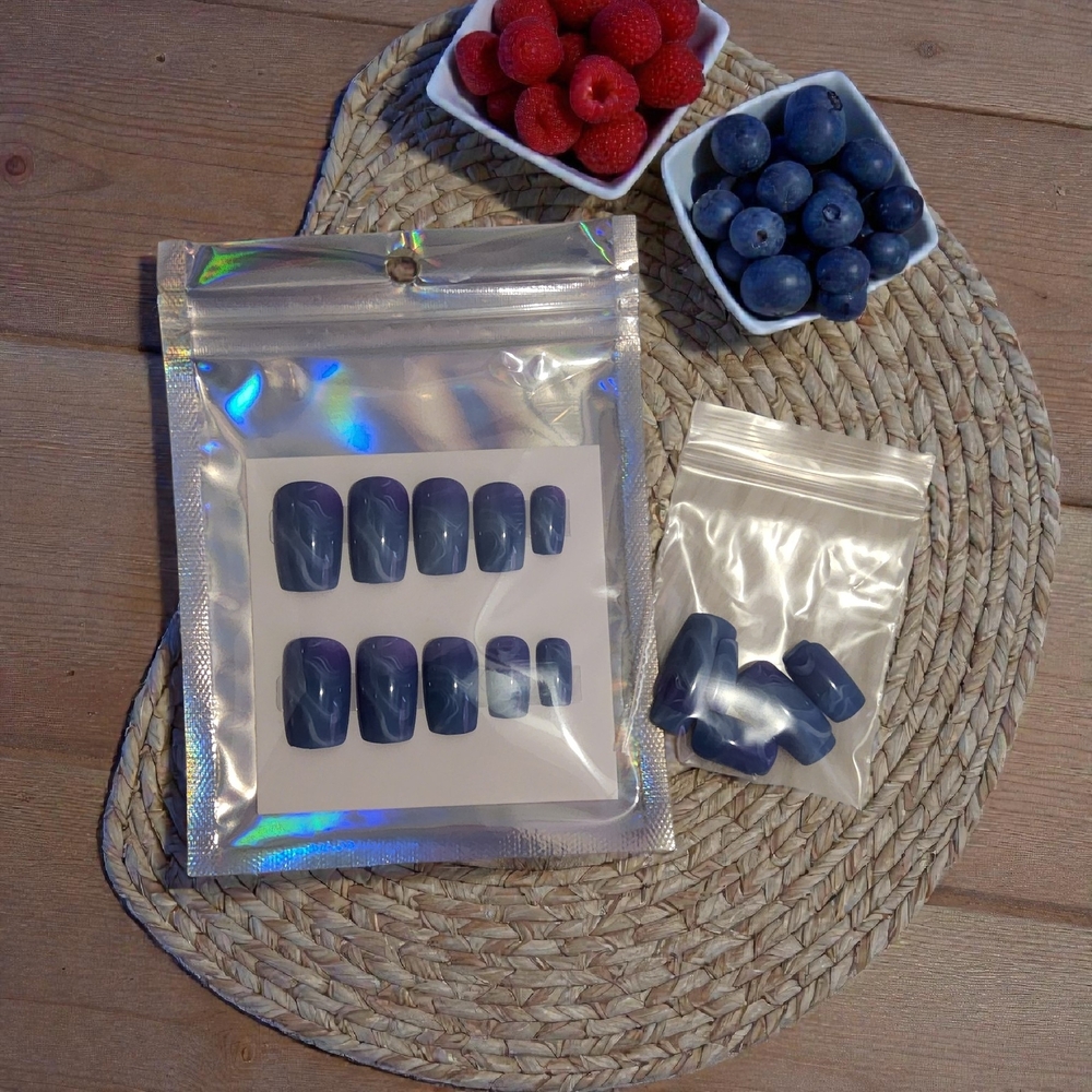 10 /$10 Blue Marble 24 Pc  Press-On Nails Set